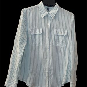 Women’s Chaps Shirt Long Sleeve, Size Large, Color White and Turquoise,